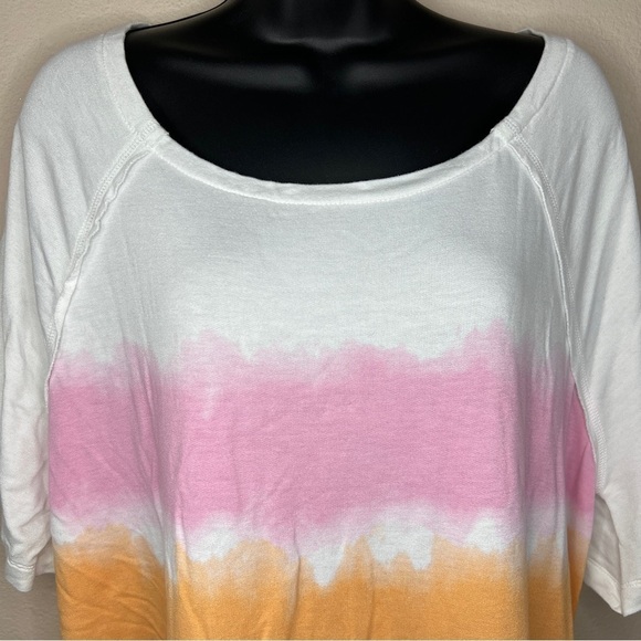 Small Live Well White Colorblock Ombré Tie Dye Short Sleeve Shirt Oversized - Picture 3 of 10